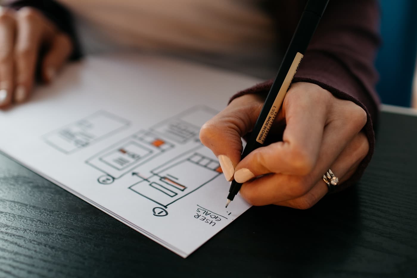 Hand sketching an interface flow on paper